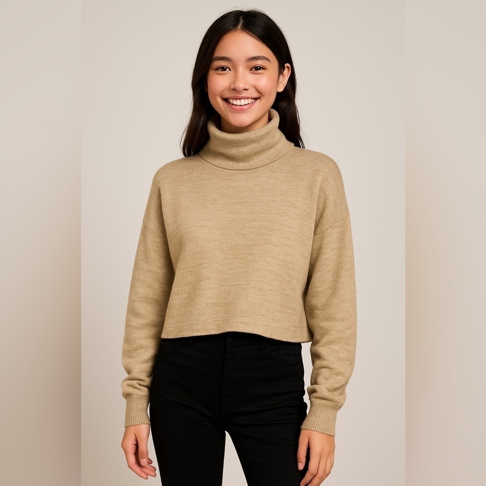 SHEIN Cropped Camel Turtleneck Size Medium​